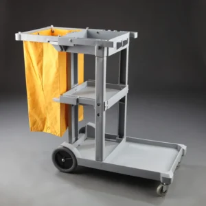 Carro de limpieza plástico L L1020CLP en gris con saco amarillo, ideal para hostelería.